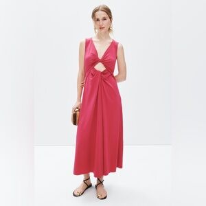 Rosetta Getty Twist Front Cutout Midi Dress Coral Pink Sleeveless S